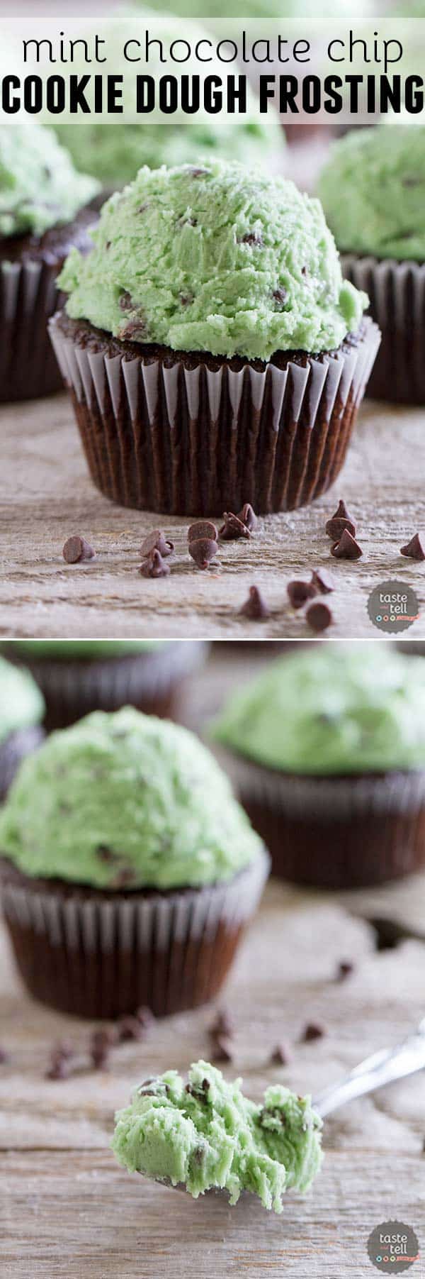 The flavors of mint chocolate chip ice cream meets cookie dough in this delicious frosting that mint lovers will go crazy for.