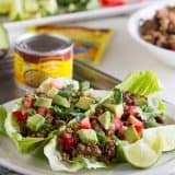 Favorite southwestern flavors are cooked up and served in romaine cups in this Southwestern Lettuce Wrap Recipe.