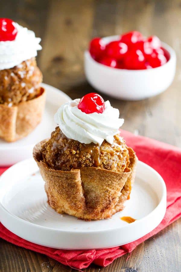 Fried Ice Cream with Cinnamon Tortilla Bowls - Taste and Tell