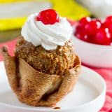 Finish off your Cinco de Mayo meal with this Fried Ice Cream Recipe that is served in cinnamon and sugar coated tortilla bowls.