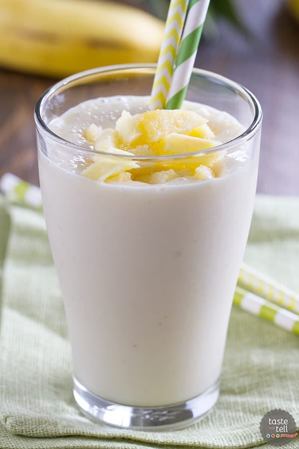 This super simple 3 ingredient Pineapple Banana Smoothie, filled with a tropical punch of flavor, is perfect for whipping up for an easy breakfast or afternoon pick-me-up.