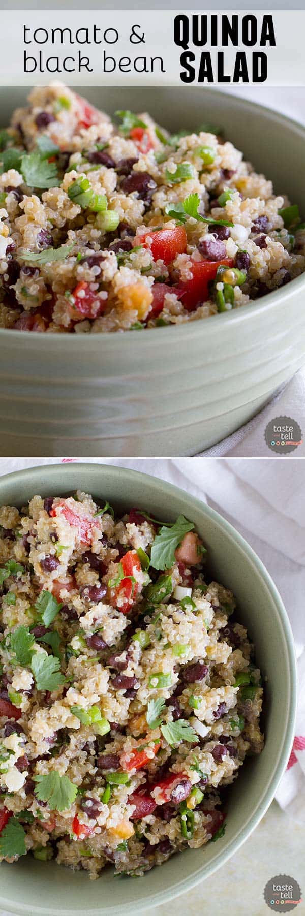 Healthy and satisfying, this Tomato and Black Bean Quinoa Salad is perfect for a pot luck or for a delicious side dish.