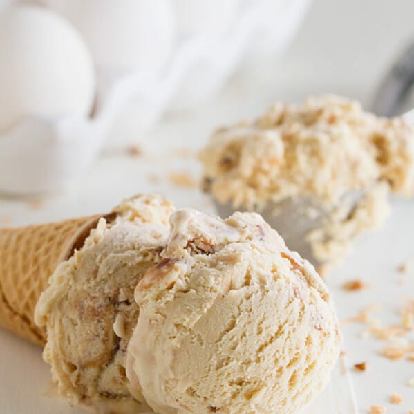 Say hello to summer with this salted caramel ice cream with toasted coconut flakes and salted caramel and fudge ribbons swirled throughout.