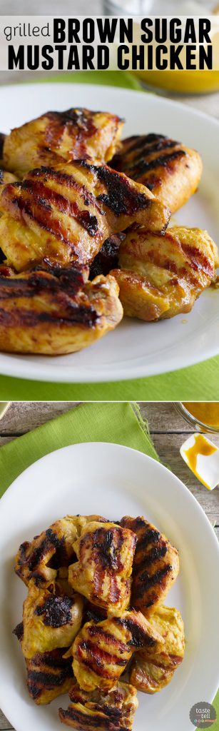 Need dinner on the table in a flash?  This Grilled Brown Sugar Mustard Chicken is your answer!  Chicken is grilled in a sweet mustard sauce and on the table in 20 minutes.