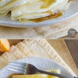 Simple Crepe Recipe with Peaches and Cream collage with text bar