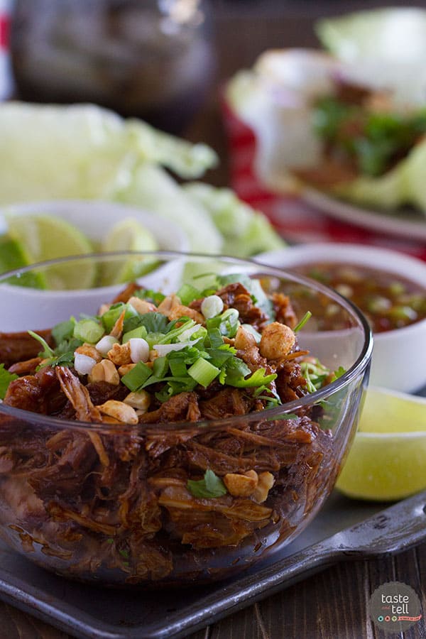 These BBQ Pork Lettuce Cups have pork that is slowly braised in an Asian-inspired bbq sauce, then served on lettuce leaves for a low-carb dinner packed with flavor.