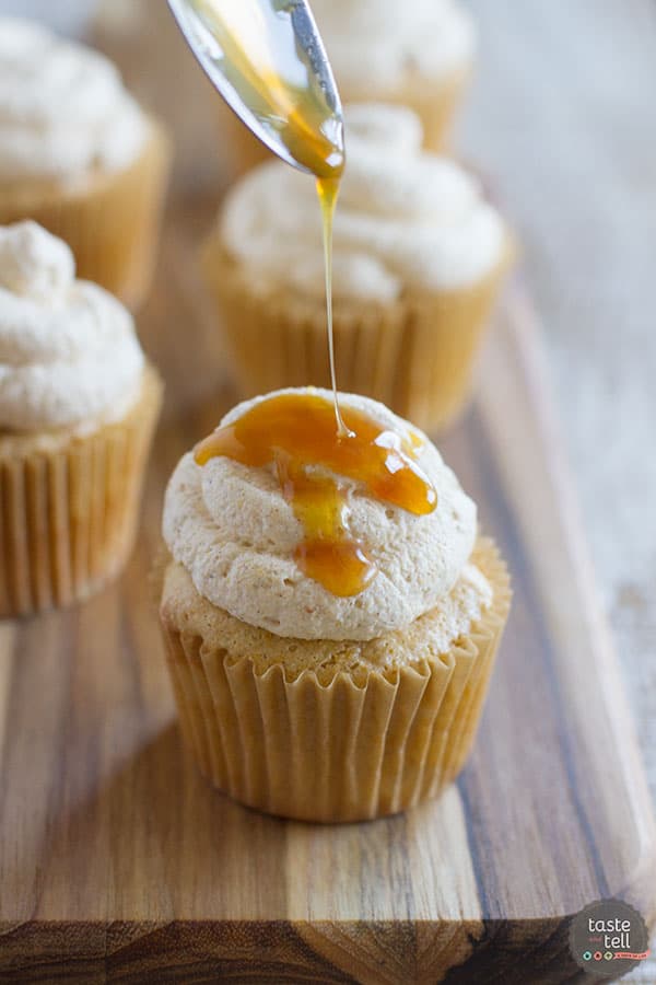 Light as a cloud, these Pumpkin Angel Food Cupcakes are filled with warm pumpkin flavor and topped with a pumpkin spiced whipped cream. 