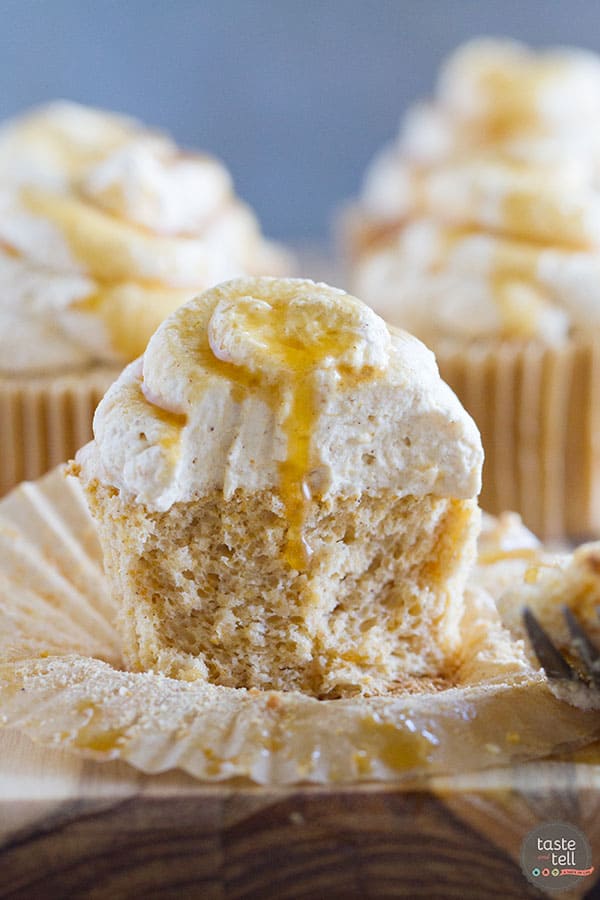 Light as a cloud, these Pumpkin Angel Food Cupcakes are filled with warm pumpkin flavor and topped with a pumpkin spiced whipped cream. 