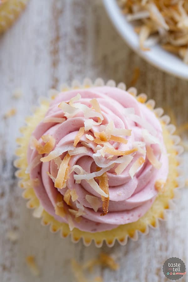 Raspberry Coconut Cupcakes on Taste and Tell