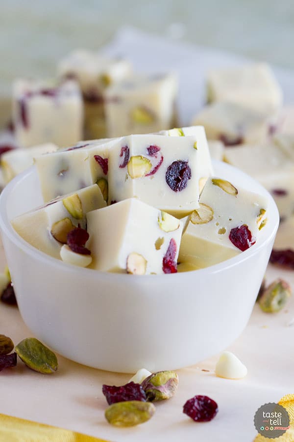 Fudge doesn’t have to be complicated or intimidating! This easy Creamy Cranberry Pistachio Fudge only takes minutes of hands on time, no candy thermometer, and only has 6 ingredients!