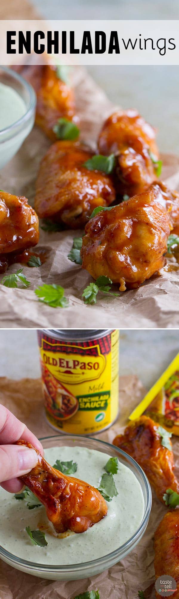 This Enchilada Chicken Wing Recipe takes wings that have been pan fried and bathes them in a slightly spicy enchilada sauce - a great Tex-Mex take on game day food!