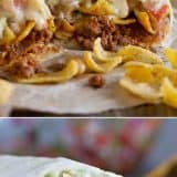 Frito Pie Burrito collage with text overlay.