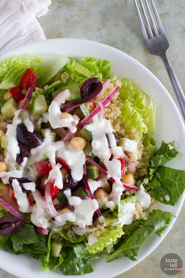 Healthy and full of flavor, this Greek Quinoa Salad is a perfect way to fill up at lunch or for a light dinner.