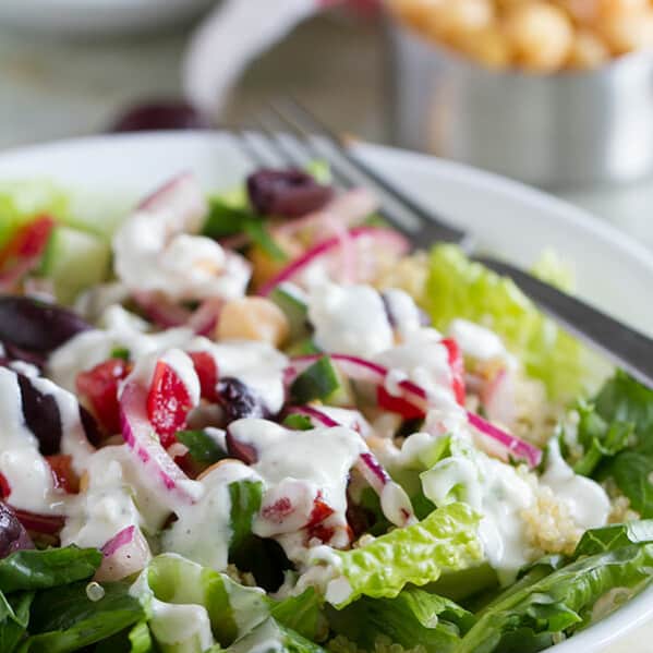 Healthy and full of flavor, this Greek Quinoa Salad is a perfect way to fill up at lunch or for a light dinner.