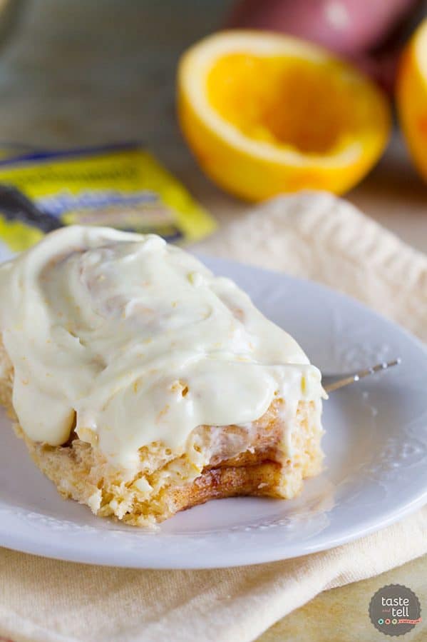 Mashed sweet potatoes make these rolls super tender and soft and the orange cream cheese glaze takes these Sweet Potato Cinnamon Rolls with Orange Icing to a new level!