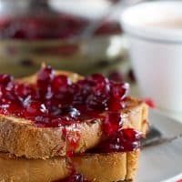 Fancy enough for a holiday, but easy enough for a weekday breakfast, this Coconut Crusted Oven Baked French Toast with Cranberry Syrup is not only stunning, but dairy and egg free as well!