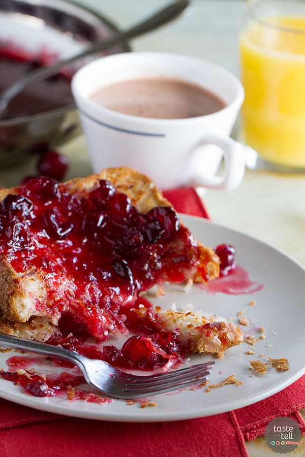 Fancy enough for a holiday, but easy enough for a weekday breakfast, this Coconut Crusted Oven Baked French Toast with Cranberry Syrup is not only stunning, but dairy and egg free as well!