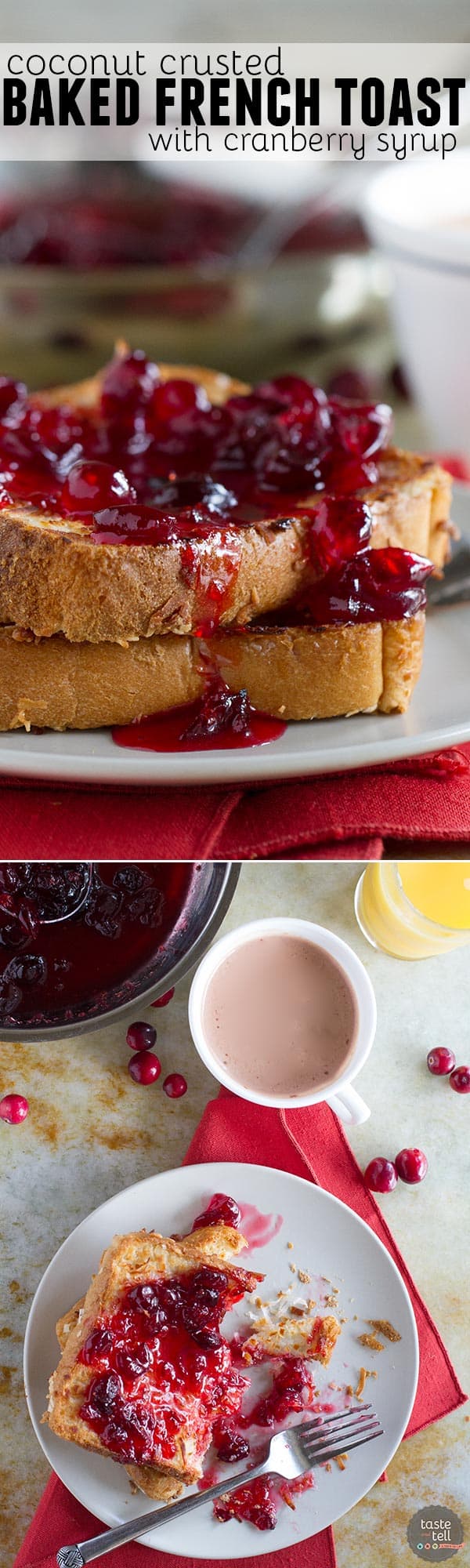 Fancy enough for a holiday, but easy enough for a weekday breakfast, this Coconut Crusted Oven Baked French Toast with Cranberry Syrup is not only stunning, but dairy and egg free as well!