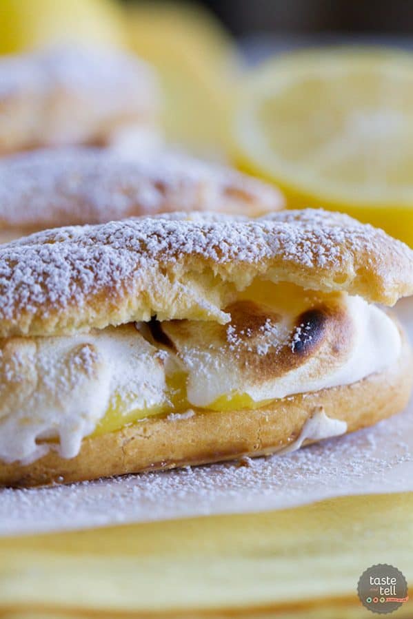 Lemon meringue lovers will go crazy for these Lemon Meringue Eclairs - pate a choux eclair shells filled with lemon curd and then topped with toasted meringue.