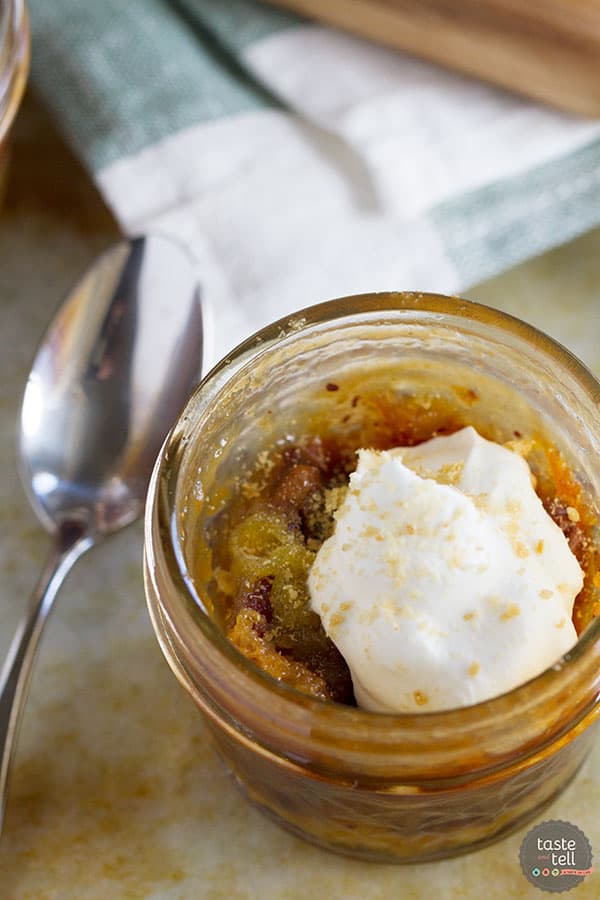 The perfect sweet treat to end a great holiday meal, this Mini Chocolate Pecan Pie in a Jar recipe is also great for a take home gift for your guests.