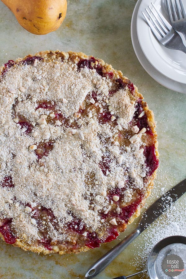 The perfect fall dessert, this Pear and Raspberry Tart takes advantage of ripe, sweet pears and tart raspberries for a beautiful tart that is worthy of company.