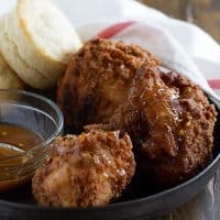 Get ready to have your mind blown - this Honey Fried Chicken with Hot Honey Sauce and Biscuits just may be the moistest, most delicious fried chicken recipe you’ve ever had. Served up with buttermilk biscuits and a sweet and spice Hot Honey Sauce, this is one recipe that is sure to impress.