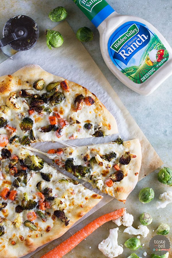 Have a veggie drawer filled with vegetables that are just past their prime? No need to toss them - roast them up for this delicious Roasted Vegetable Pizza with Ranch!