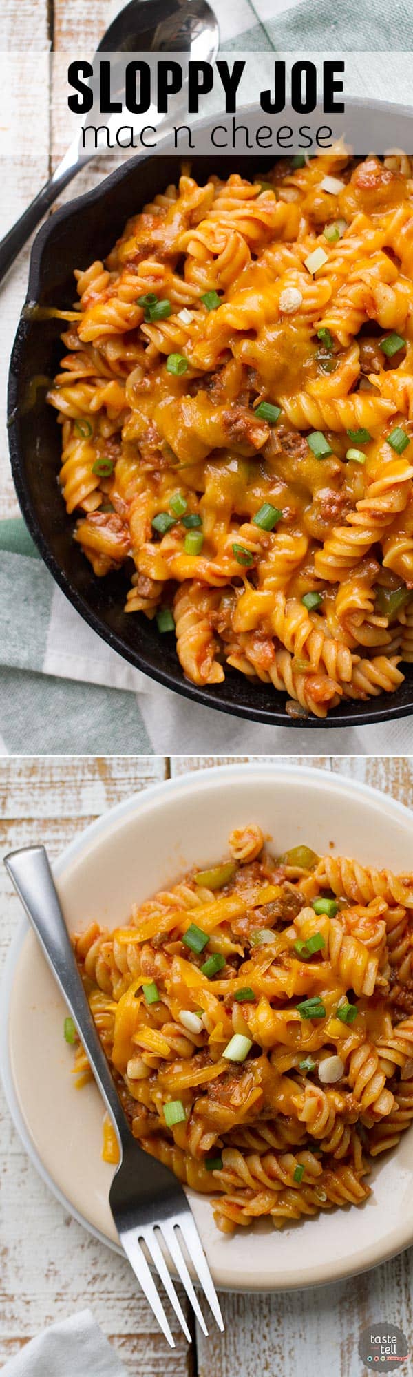 Comfort food in under 30 minutes! This Sloppy Joe Mac n Cheese takes the flavors of a sloppy joe and puts them in a big bowl of comforting pasta. The recipe makes 2 generous servings, but can easily be doubled or tripled to feed a crowd!