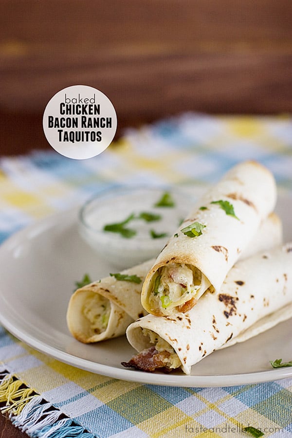 Chicken, bacon and ranch flavors come together in these Baked Chicken Bacon Ranch Taquitos. They also freeze well for easy lunches or dinners!