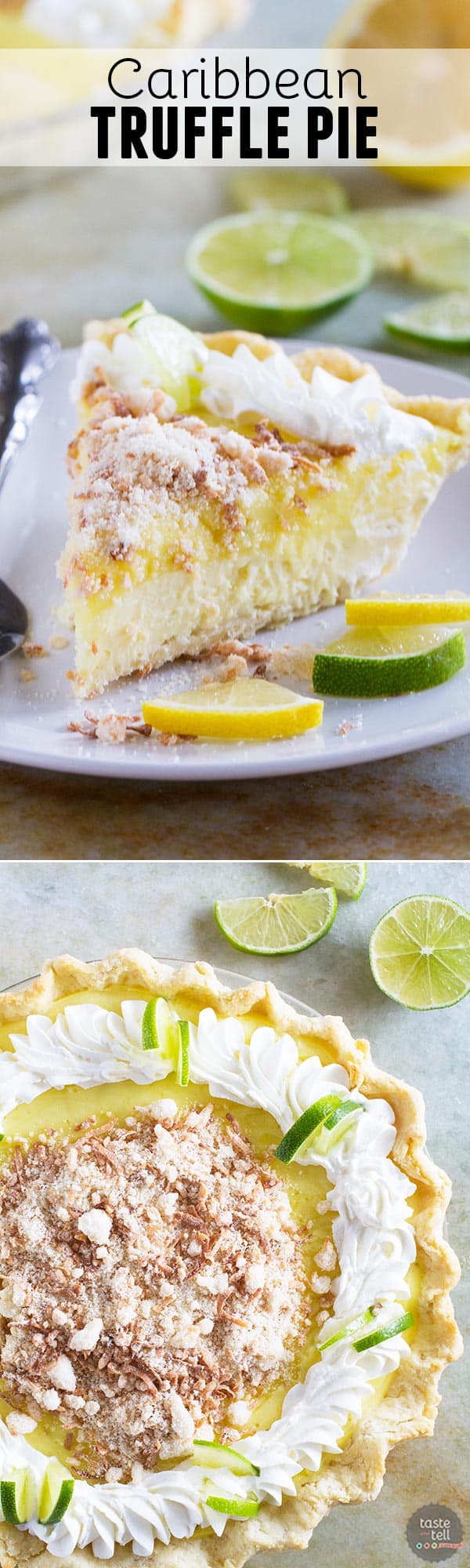 Sweet, tart and creamy, this Caribbean Truffle Pie is filled with lemon, lime and coconut flavors - the best of the tropics!