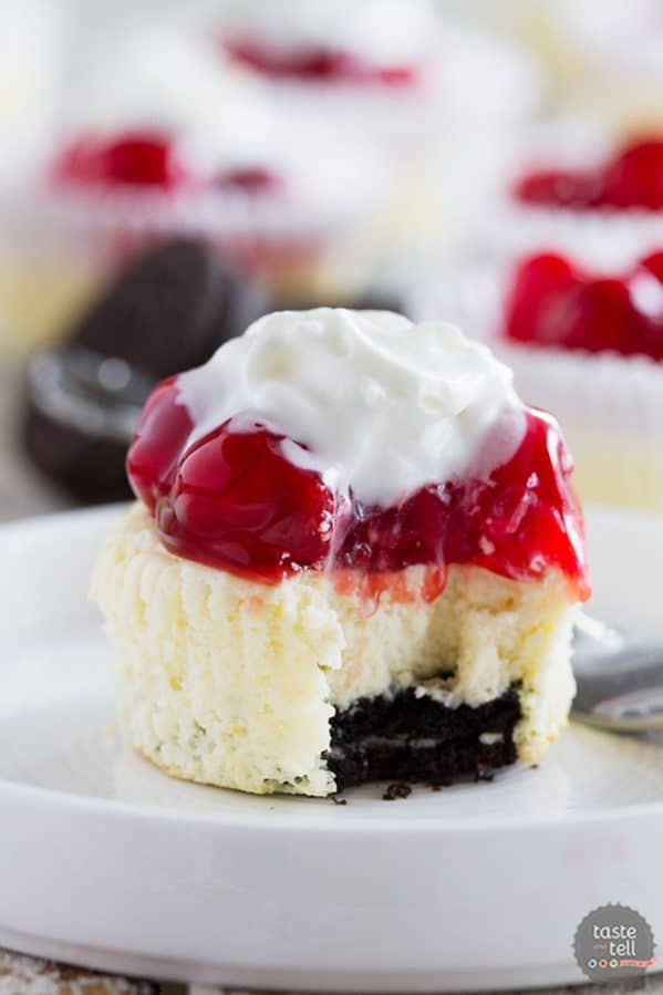 A family favorite since I was a child, these Cherry Cheesecake Tarts have a cookie crust topped with and easy, creamy cheesecake and cherry pie filling. Top the whole thing off with a whoosh of Reddi-wip for the perfect treat!