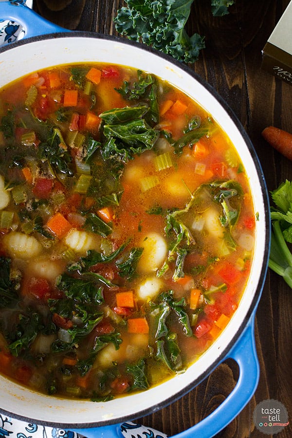 This vegetable minestrone recipe has an addition of gnocchi for a heartier, comforting soup recipe. This Minestrone Recipe with Gnocchi is perfect for any cool night!