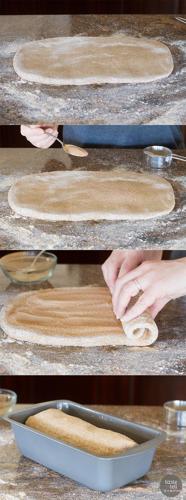 Rolling out Whole Wheat Cinnamon Swirl Bread
