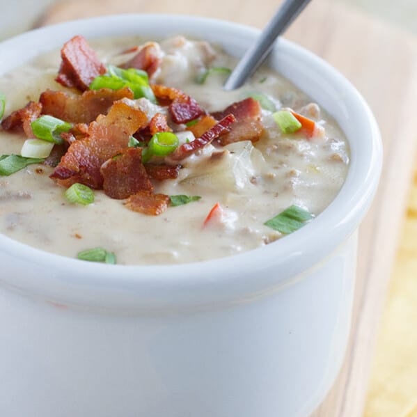 Creamy and hearty, this Bacon Cheeseburger Chowder adds the flavors of a bacon cheeseburger into a comforting bowl of thick chowder.