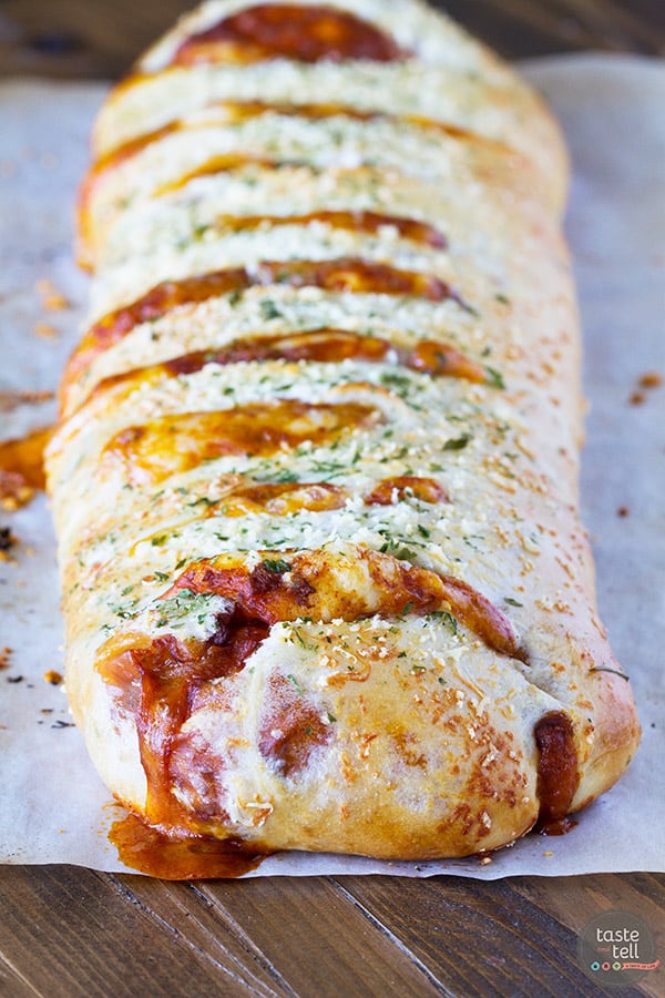 Change up your pizza routine with this Chili Cheese Stromboli! Pizza dough is packed with chili and lots of cheese, then rolled and baked for a fun dinner idea.