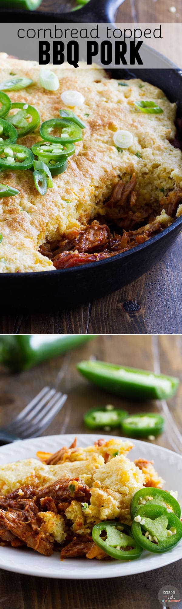 A delicious comfort meal doesn’t have to be difficult! This Cornbread Topped BBQ Pork has pork that has been slowly cooked in an easy bbq sauce and then tops it with a spicy cornbread.