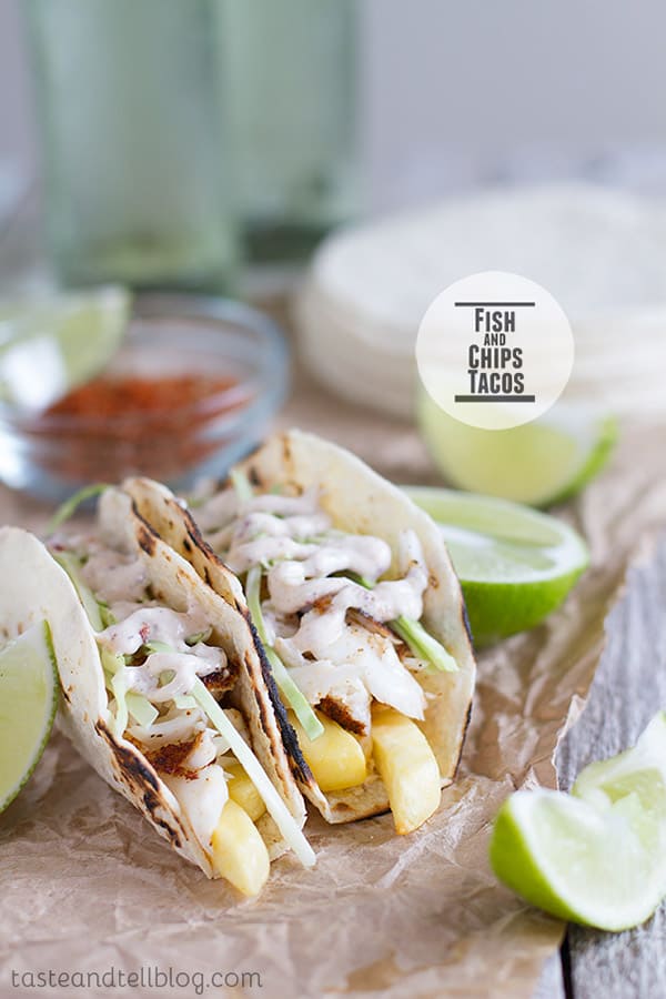 Fish and Chips takes a new look in these tacos layered with french fries, blackened tilapia, cabbage and a chipotle-lime dressing.