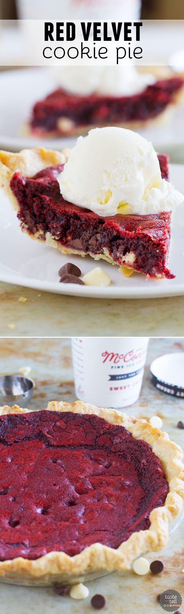 Can’t decide between a pie or a cookie? Get the best of both worlds with this Red Velvet Cookie Pie. This is the perfect holiday pie!