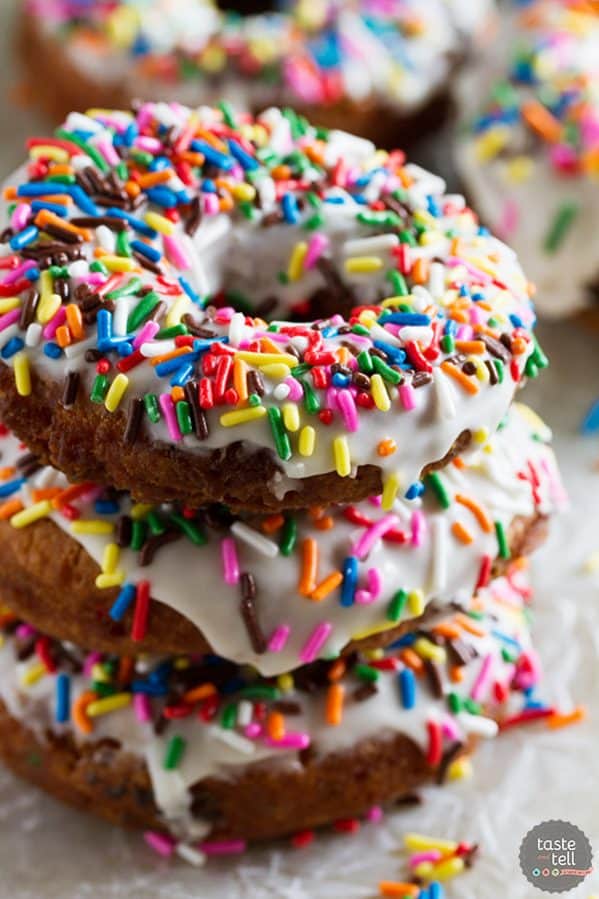 Nothing says celebrate more than this Homemade Funfetti Cake Donut Recipe! Cake donuts are perfectly crisp on the outside and soft on the inside and filled with sprinkles. Add more sprinkles to the top to make the even more festive!