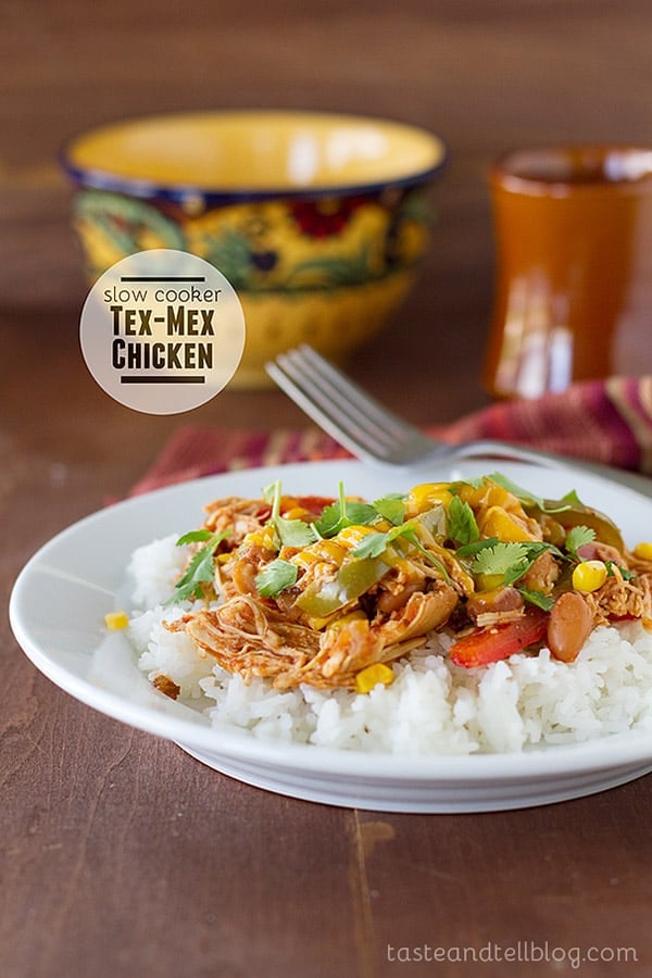 It doesn’t get much easier than this slow cooked Tex-Mex chicken! Serve over rice, or use as a taco or burrito filler.