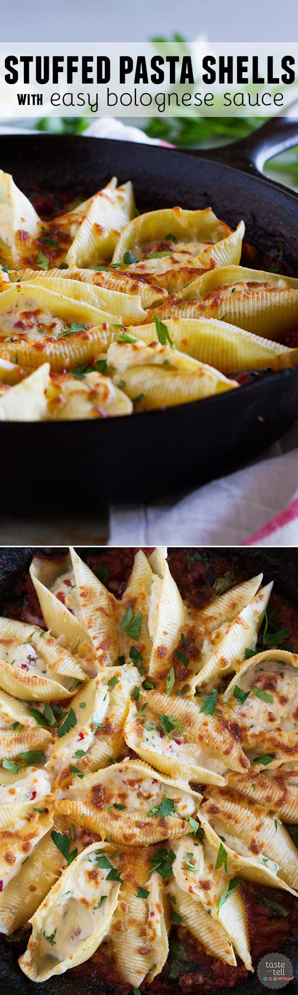Stuffed Pasta Shells with Easy Bolognese Sauce Taste and Tell
