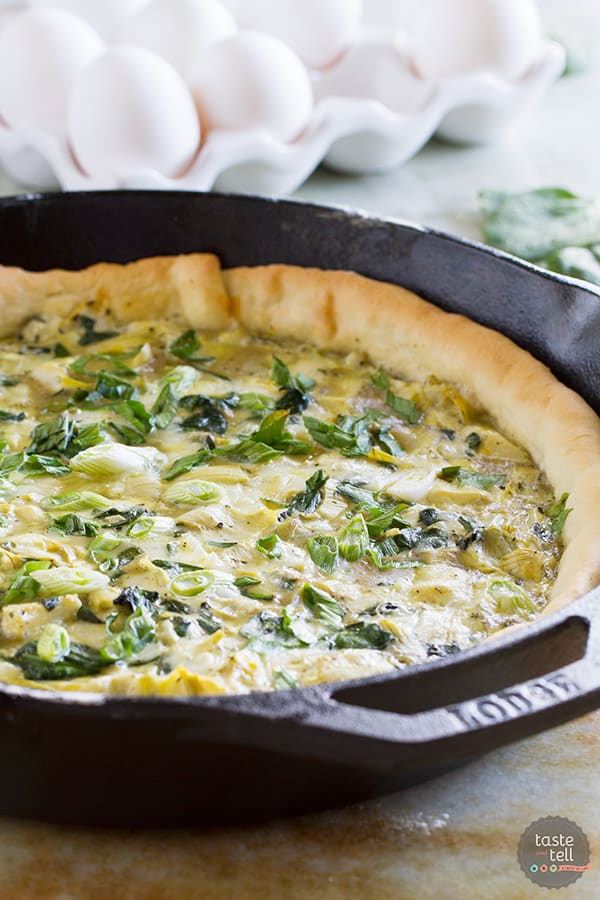 Perfect for breakfast or brunch, this Artichoke Spinach Quiche Pizza combines two of my favorites - quiche and pizza - and makes a delicious and unexpected dish.