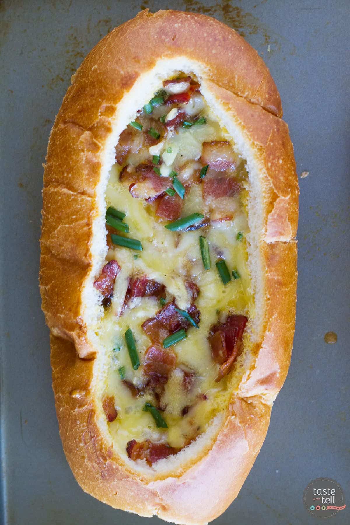 Perfect for breakfast or brunch, these Baked Egg, Bacon and Cheese Boats are a cinch to throw together and are filling and delicious.