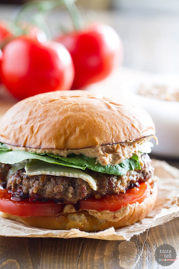 Burgers go gourmet with this Brie Burger with Sun-Dried Tomato and Artichoke Spread. A flavorful burger patty is topped with melty brie cheese, and the sun-dried tomato and artichoke spread gives this burger a wow factor!