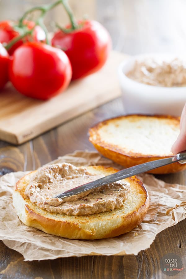 Burgers go gourmet with this Brie Burger with Sun-Dried Tomato and Artichoke Spread. A flavorful burger patty is topped with melty brie cheese, and the sun-dried tomato and artichoke spread gives this burger a wow factor!