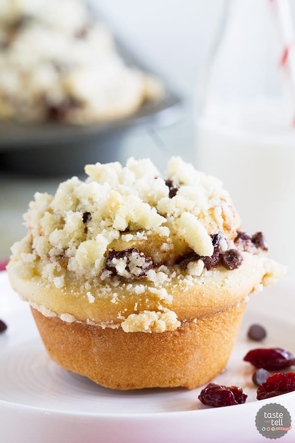 Sweet bread rolls are filled with cherries, chocolate and plenty of cinnamon sugar and then are topped with a crunchy streusel. You can’t go wrong with these Chocolate Cherry Streusel Rolls!