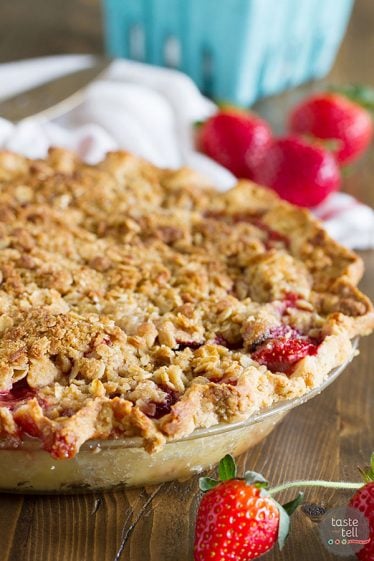 Sweet, fresh strawberries are topped with a spiced crumble topping in this Strawberry Crumble Pie that makes the perfect summertime dessert.
