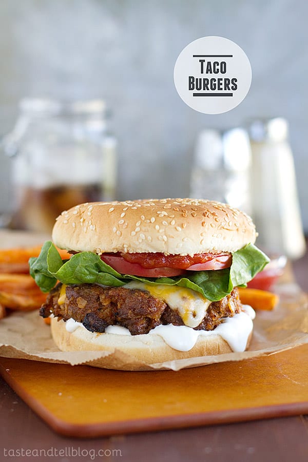 Get your grill on with these Taco Burgers - burgers with all of your favorite taco flavors!