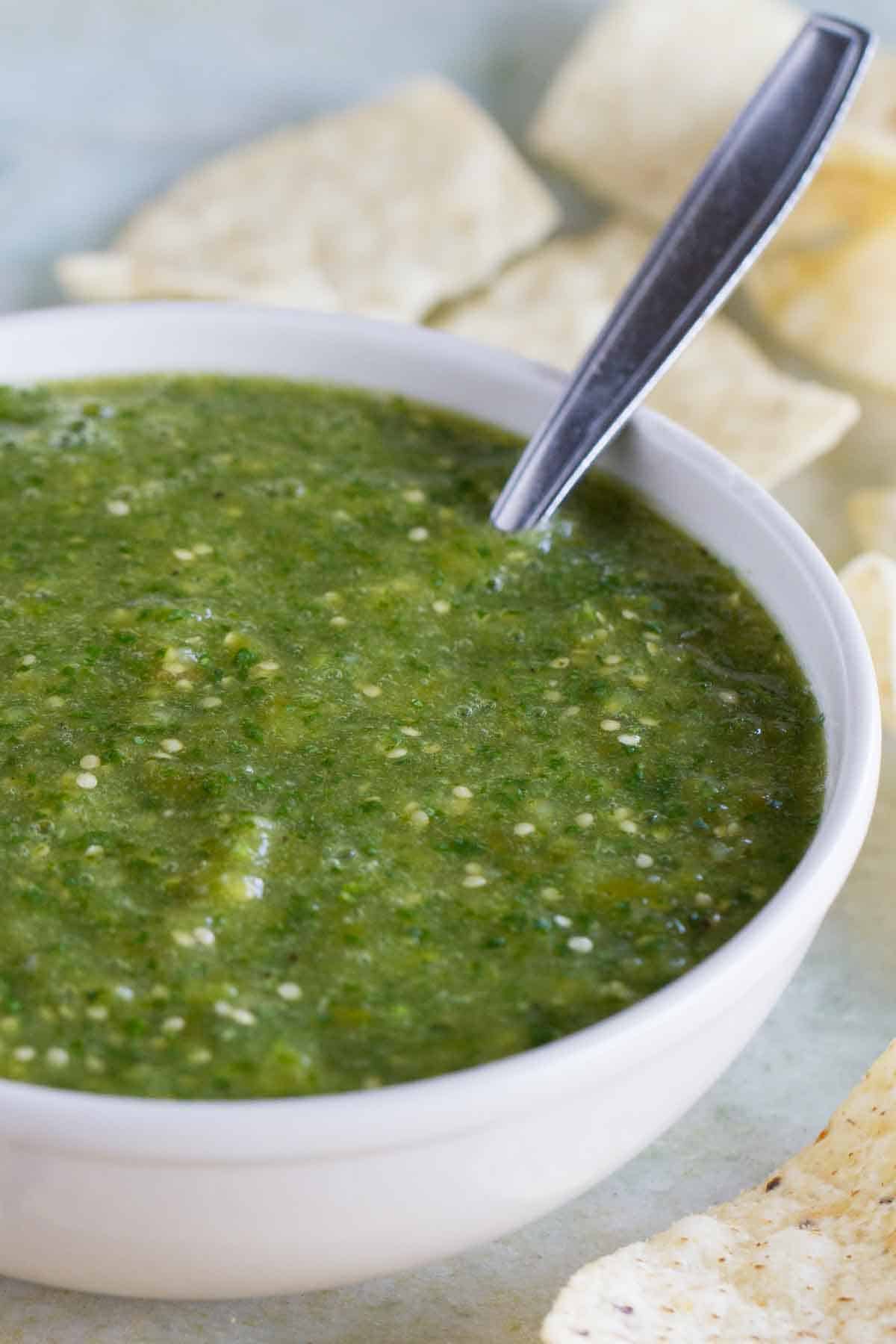 Tomatillo Salsa Verde in a bowl