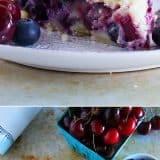 Hit up the farmer’s market for fresh cherries and blueberries and turn them into this Cherry and Blueberry Cream Pie! Fresh berries are combined with a creamy sour cream filling and topped with plenty of streusel for a perfect summer pie.
